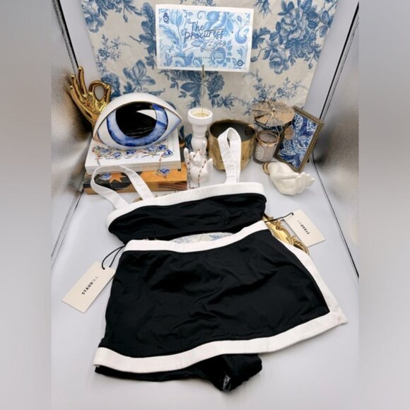 🆕 STAUD 🧿 NWT BIack White Bikini Set- Liv Top - Sz S & Nell Swim Skirt - Sz XS - Picture 2 of 16
